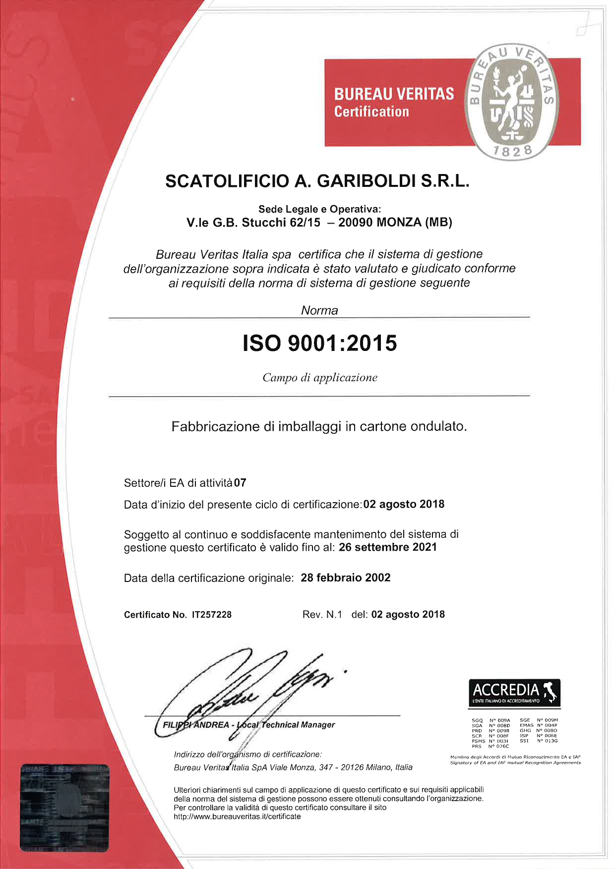 Bureau Veritas Scatolificio Angelo Gariboldi ISO9001